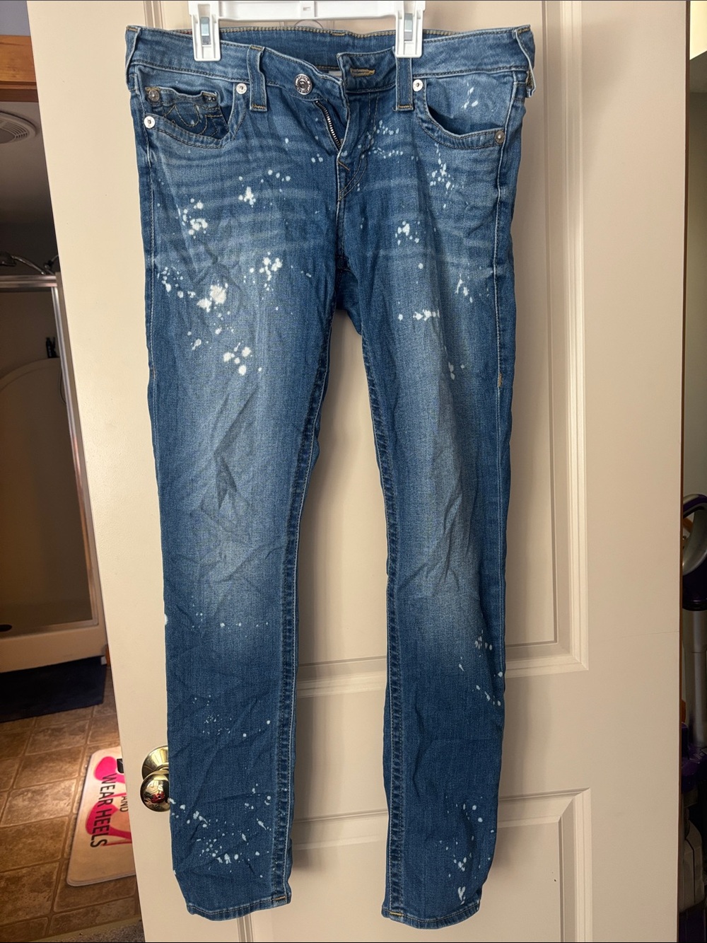 True Religion Blue Skinny Jeans with White Paint-Splatter